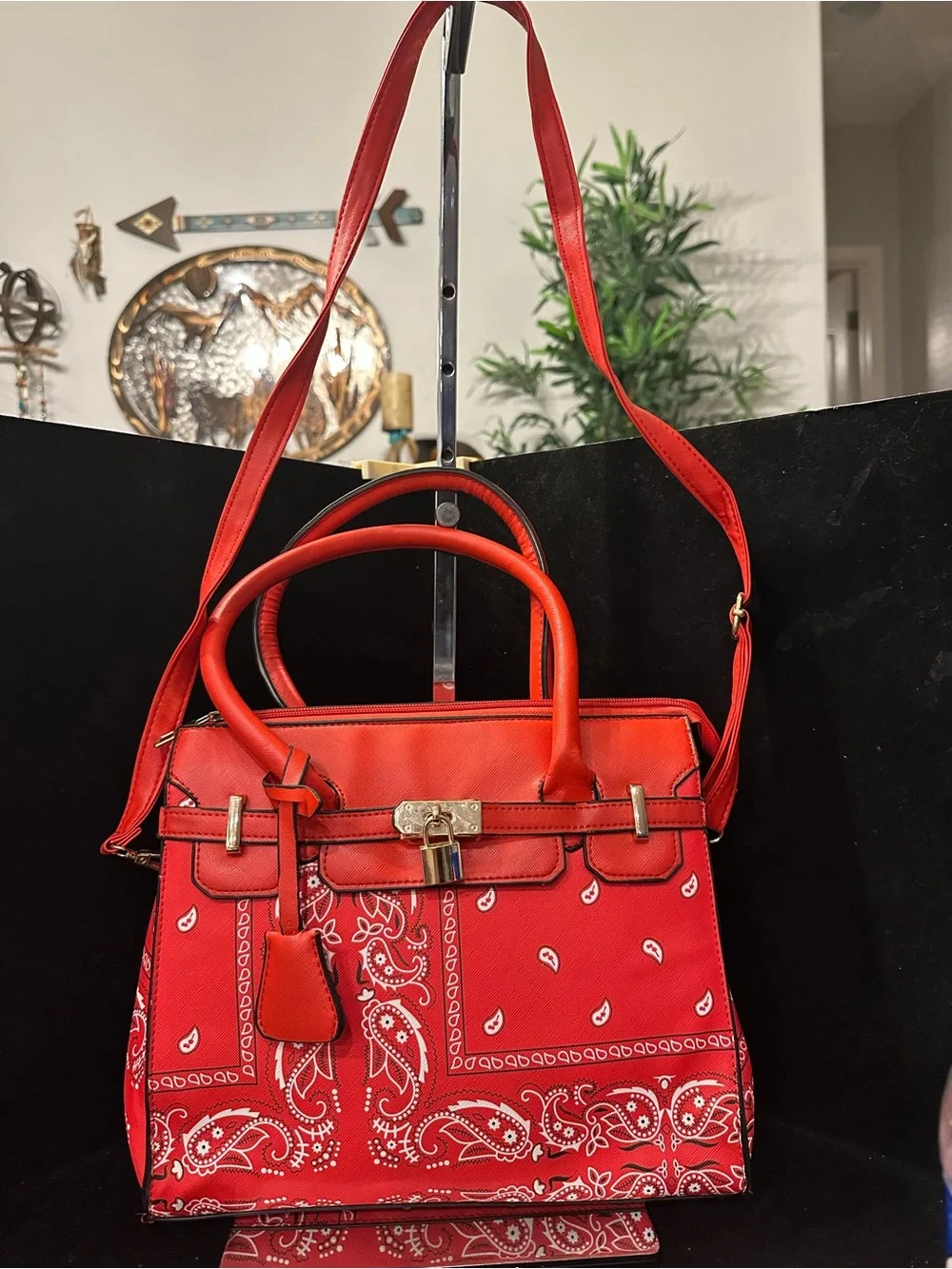 Red #313  Paisley Satchel with Top Handles and Adjustable Shoulder Strap